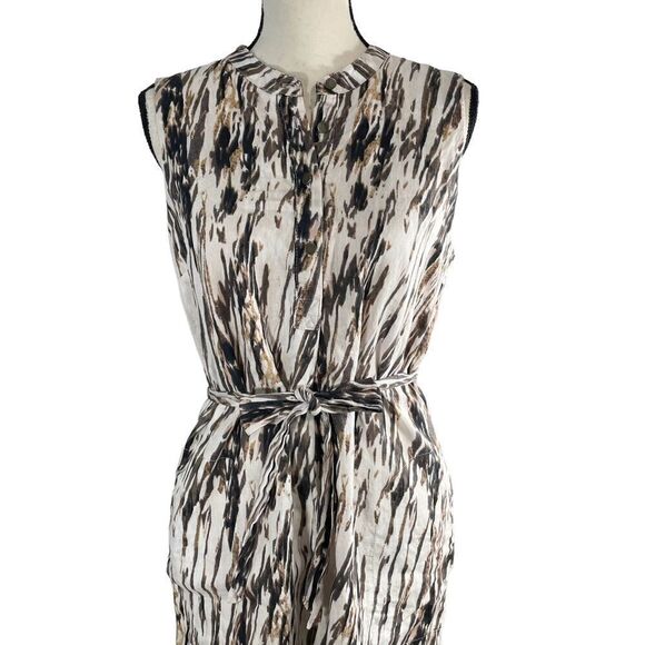 Cynthia Rowley Linen Ikat Sheath Dress Size 8 Brown - Picture 2 of 7